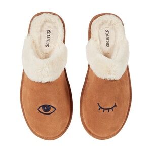 New Soludos Wink Cozy Slippers Genuine Tan Suede Leather Faux Fur Comfort NIB